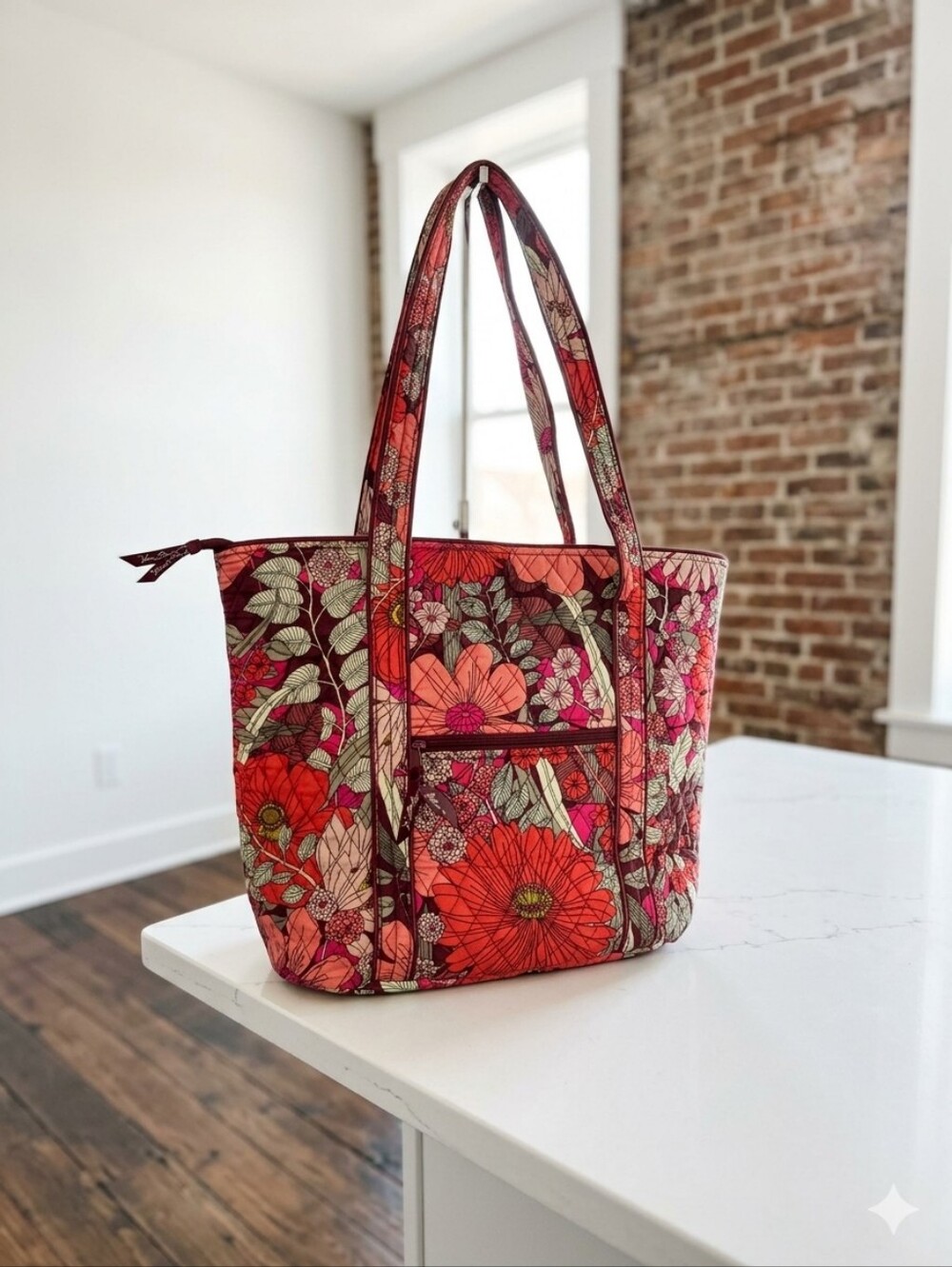 Vera Bradley Red Pink Floral Quilted Tote